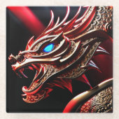 火吹き竜の赤と金ゴールド はかりで測 ガラスコースター (正面)