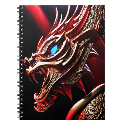 火吹き竜の赤と金ゴールド はかりで測 ノートブック (正面)