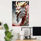 火吹き竜の赤と金ゴールド はかりで測 ポスター (ホームオフィス)