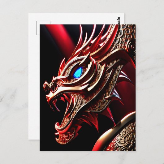 火吹き竜の赤と金ゴールド はかりで測 ポストカード (正面/裏面)