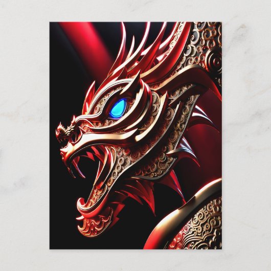火吹き竜の赤と金ゴールド はかりで測 ポストカード (正面)