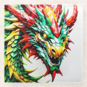 火吹き竜レッド、グリーン、イエロー ガラスコースター (正面)