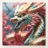 火吹き竜金ゴールド青と赤はかりで測 ガラスコースター (正面)