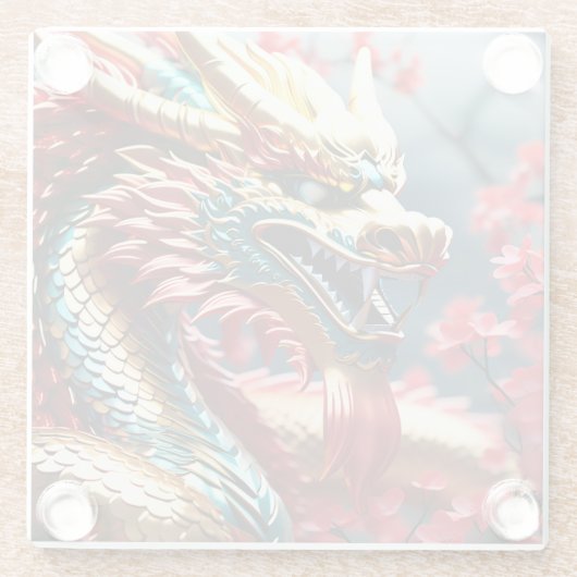 火吹き竜金ゴールド青と赤はかりで測 ガラスコースター (裏面)