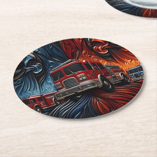 火威厳のある気と氷の消防車のフクロウ ラウンドペーパーコースター (アングル)