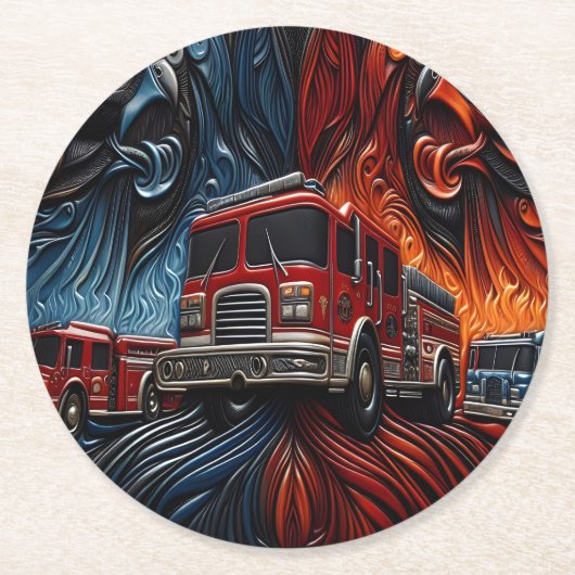 火威厳のある気と氷の消防車のフクロウ ラウンドペーパーコースター (正面)