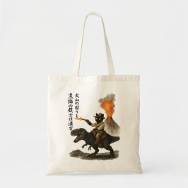 火山と恐竜にまたがるエピックな黒猫カウボーイ トートバッグ