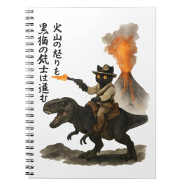 火山と恐竜にまたがるエピックな黒猫カウボーイ ノートブック