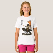 火山と恐竜にまたがるエピックな黒猫カウボーイ Tシャツ (正面フル)