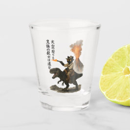 火山と恐竜に乗ったエピックブラックキャットカウボーイ ショットグラス