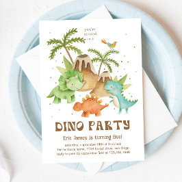 火山と恐竜の誕生日パーティーキッズ 招待状