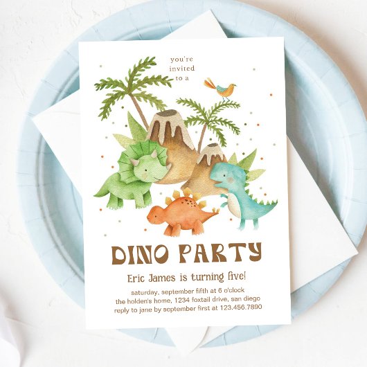 火山と恐竜の誕生日パーティーキッズ 招待状