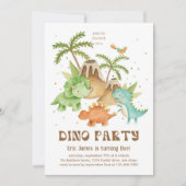 火山と恐竜の誕生日パーティーキッズ 招待状 (正面)