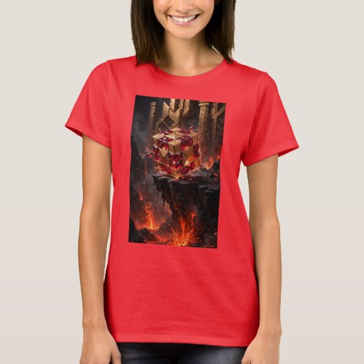 火山の断崖にある宝石の立方体 Tシャツ (正面)