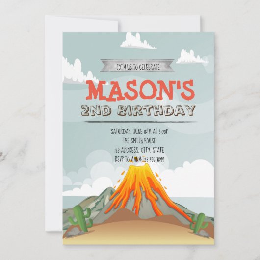 火山の誕生日パーティー招待状 招待状 (正面)