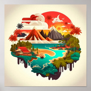 火山を持つ熱帯島海 ポスター