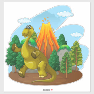 火山ステッカー付きのかわいい恐竜 シール