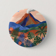 火山ボタン - テラコッタとコバルトのデザイン