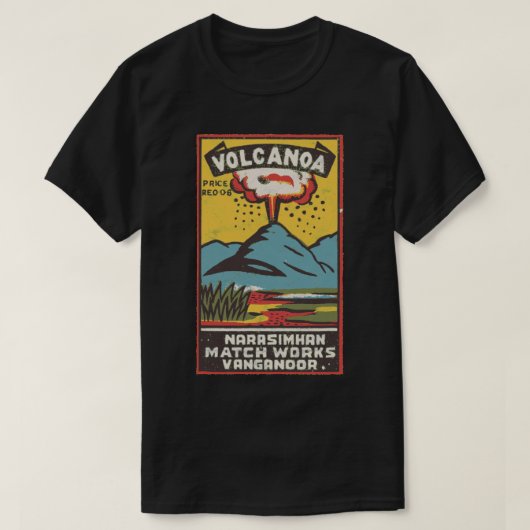 火山ヴィンテージインディアンマッチボックスアート Tシャツ (デザイン正面)