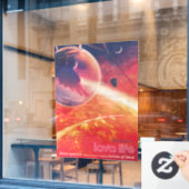 火山地獄の景色の極端な熱気球 ウィンドウサイン (カフェ窓)