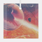 火山地獄の景色の極端な熱気球 ガラスオーナメント (正面)