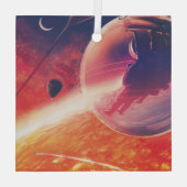 火山地獄の景色の極端な熱気球 ガラスオーナメント (裏面)