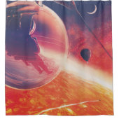 火山地獄の景色の極端な熱気球 シャワーカーテン (正面)