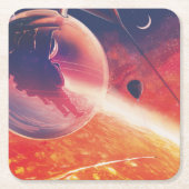 火山地獄の景色の極端な熱気球 スクエアペーパーコースター (正面)