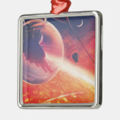 火山地獄の景色の極端な熱気球 メタルオーナメント (左)