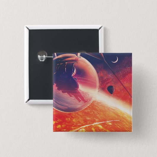 火山地獄の景色の極端な熱気球 缶バッジ (正面&裏面)