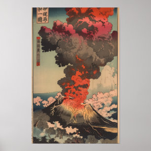 火山威厳のある炎・煙自然ポスター ポスター