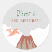 火山恐竜男の子の誕生日 ラウンドシール (正面)