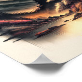 火山日本の付き風景インクスケッチ ポスター (角)