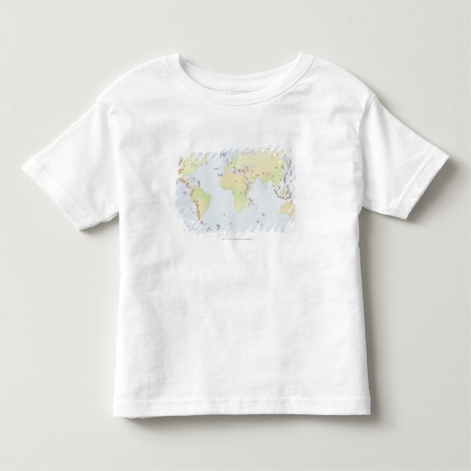 火山活動の場所を示す世界地図 トドラーTシャツ (正面)