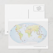 火山活動の場所を示す世界地図 ポストカード (正面/裏面)