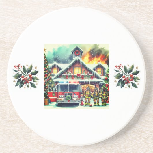 火感謝してい消士のクリスマス コースター (正面)
