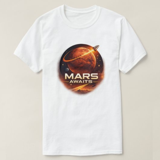 火星が未来の宇宙探査を待っている Tシャツ (デザイン正面)