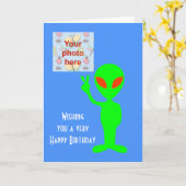 火星のエイリアンとのハッピーバースデーは写真を加えます カード (黄色い花)