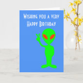 火星のエイリアンとのハッピーバースデー カード (黄色い花)