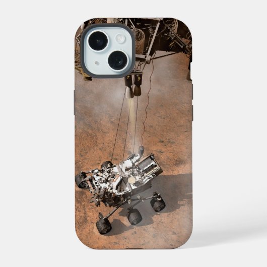 火星の地表に着陸するキュリオシティ・ローバー iPhone 15ケース (裏面)