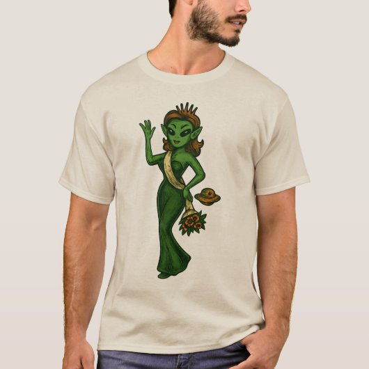 火星の美の女王 | レトロSFエイリアン・ピンアップC Tシャツ (正面)