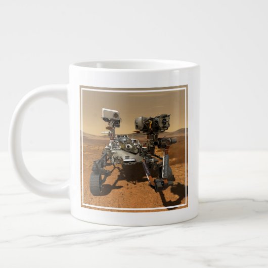 火星の表面で動作する忍耐ローバー。 ジャンボコーヒーマグカップ (左)