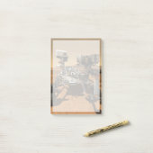 火星の表面で動作する忍耐ローバー。 ポストイット (デスク上)