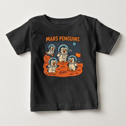 火星ペンギンおもしろい動物宇宙シリーズ！ ベビーTシャツ (正面)