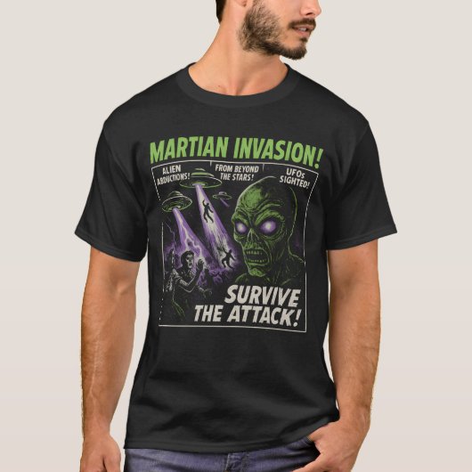 火星人の侵略エイリアン映画のポスター ハロウィンフリー Tシャツ (正面)