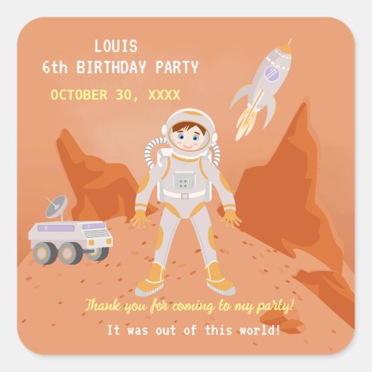 火星宇宙飛行士ボーイズテーマ誕生日パーティー スクエアシール (正面)