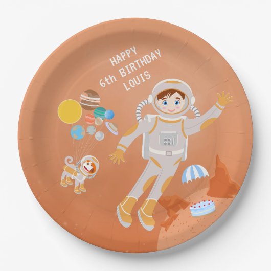 火星宇宙飛行士ボーイズテーマ誕生日パーティー ペーパープレート (正面)