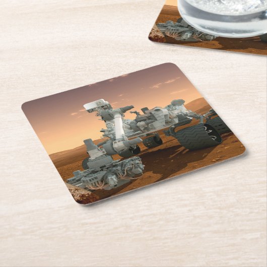 火星科学研究所好奇心ローバー。4 スクエアペーパーコースター (アングル)