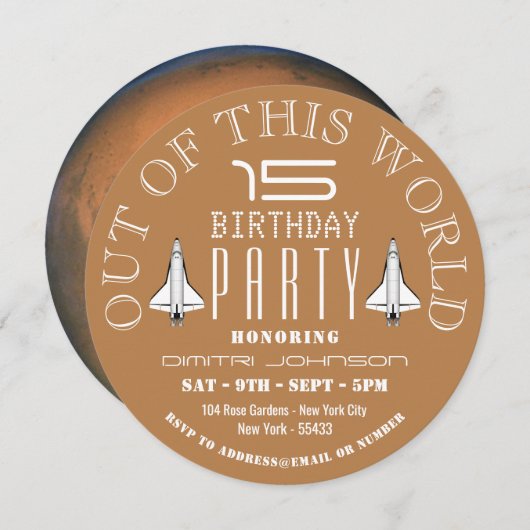 火星、宇宙シャトルバースデーパーティー 招待状 (正面/裏面)