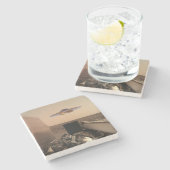 火星InSightエイリアンUFOソーサーの遭遇 ストーンコースター (横)